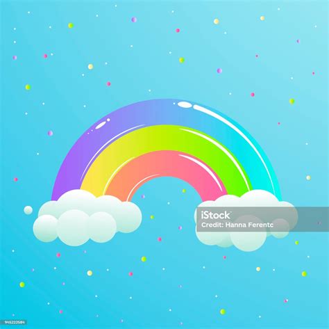 A Nice Rainbow With Clouds Against The Sky With Stars Stock