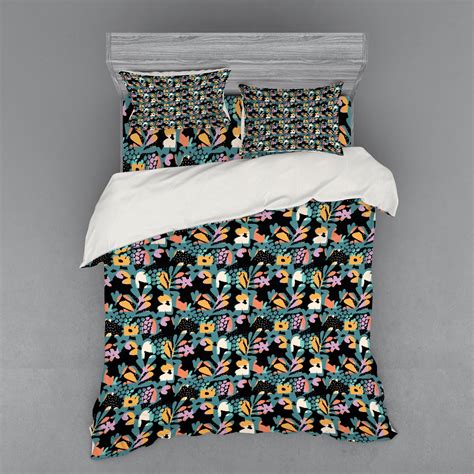 Abstract Duvet Cover Set Hand Drawn Illustration Of Leaves And Spots