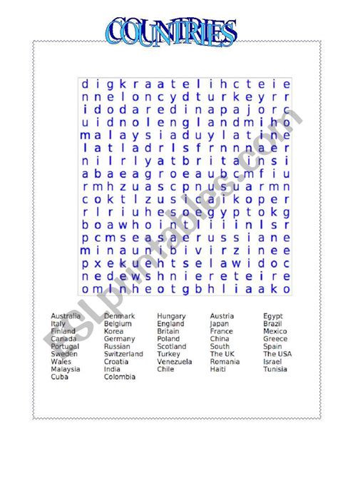 Countries Of The World Word Search Wordmint Countries Of The World