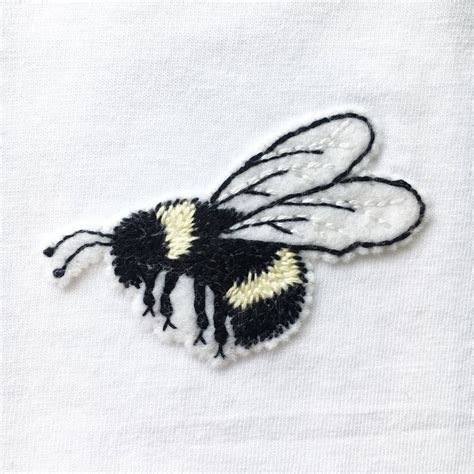 Embroidered Bumble Bee T Shirt Handmade By Lint And Thread