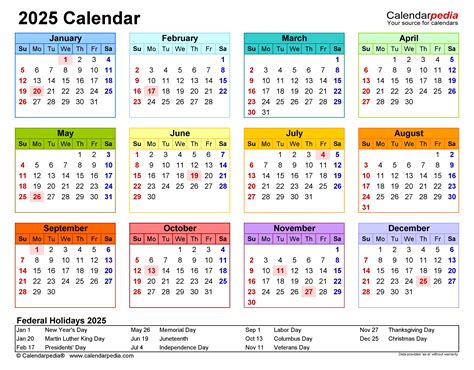 Free Printable Yearly Calendar 2025 With Holidays