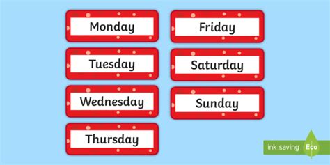 Days Of The Week Tray Labels Teacher Made