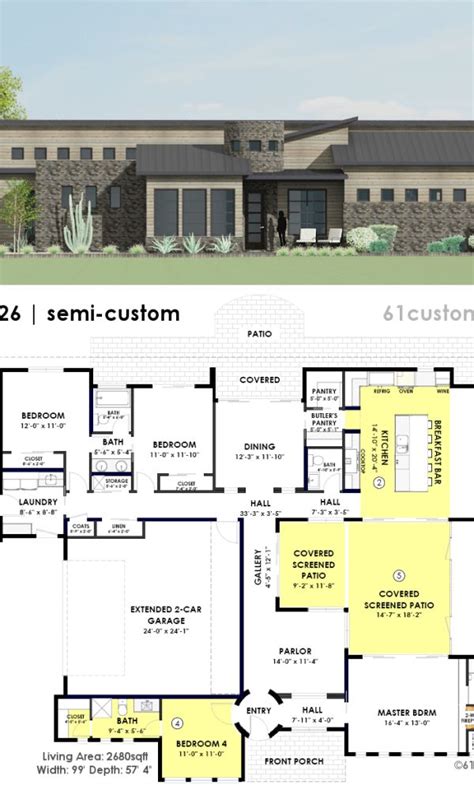 Contemporary Side Courtyard House Plan 61custom Contemporary