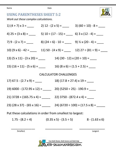 In 5th grade, math gets tougher than ever before. Math Worksheets 5th Grade Exponents and Parentheses