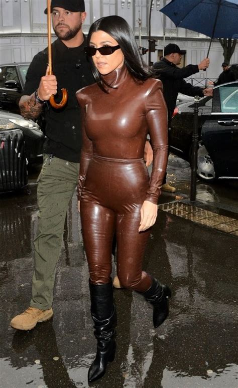 Kourtney Kardashian In Balmain Latex Outfit To Kanye Wests Church