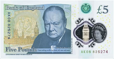 England New Fiver 5 Pound Sterling Note 2016 Sir Winston Churchill