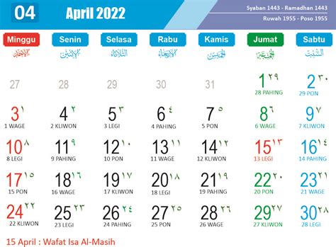 Kalender April Lengkap Dengan Hijriyah At Idul Adha