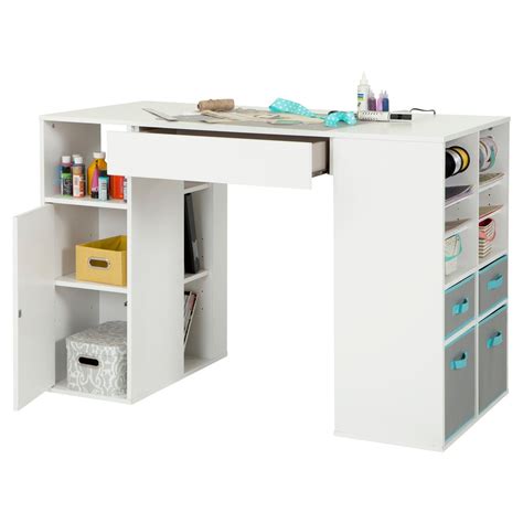 Crea Counter Height Craft Table With Storage White South Shore
