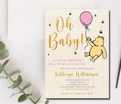 Winnie The Pooh Baby Shower Invitation Girl Baby Shower Etsy