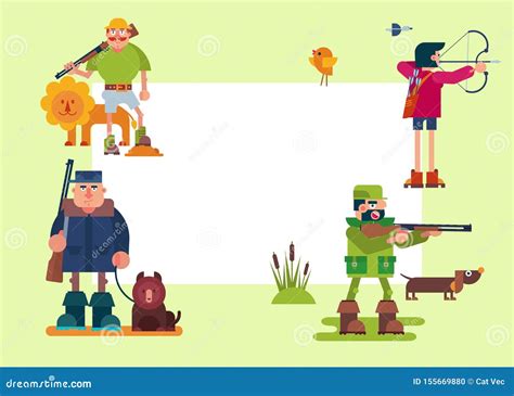 Characters Of Hunters Vector Cartoon Illustrations Of Various Hunter