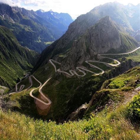 Serpentine Road In Gotthard Pass In Switzerland Dangerous Roads Road