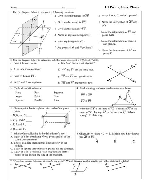 Geometry Points Lines And Planes Worksheet