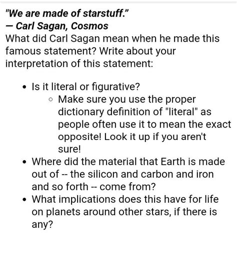 Solved We Are Made Of Starstuff” Carl Sagan Cosmos