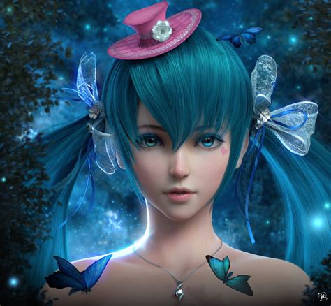 Wallpaper Face Anime Girls Blue Black Hair Head Girl Fairy