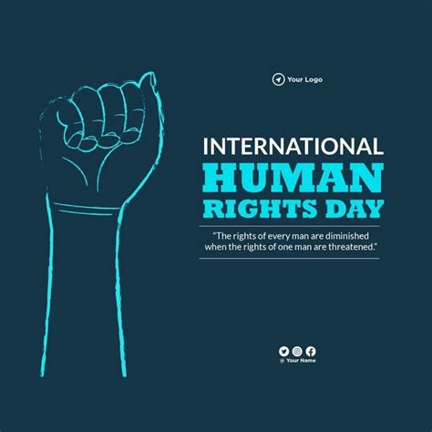 The International Human Rights Day Poster With A Hand Raised Up In Blue