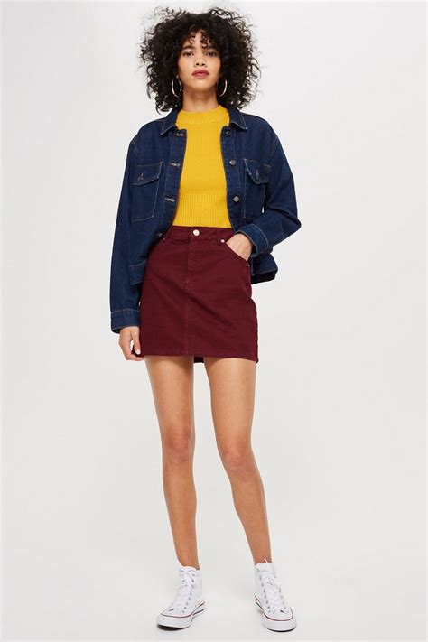 Burgundy Denim Skirt New In Fashion New In Topshop Midi Skirt