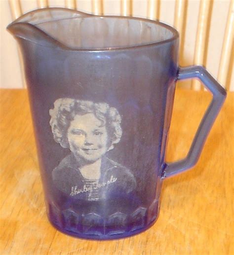 Vintage 1930 S Hazel Atlas Shirley Temple Cobalt Blue Glass Pitcher