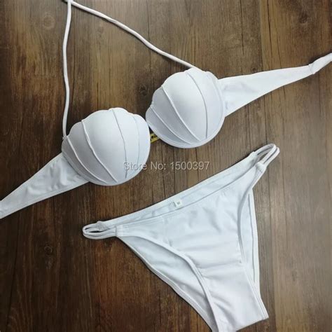 2016 Push Up Women Mermaid Bikini Set White Color Shell Design Top
