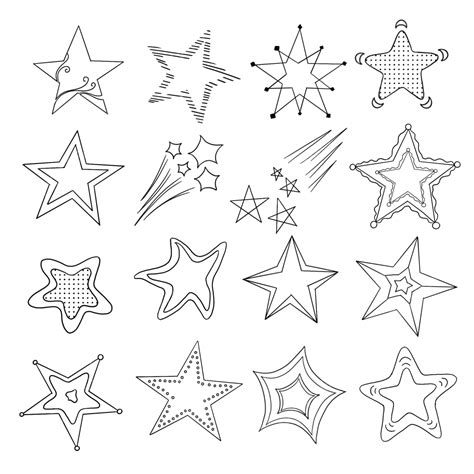 Line Drawing Stars Set Illustration Line Drawing Star Pentagram Png
