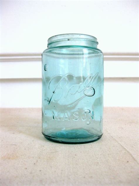 Ball Mason Jar Blue Vintage Pint Jar Embossed With Ball Etsy Ball