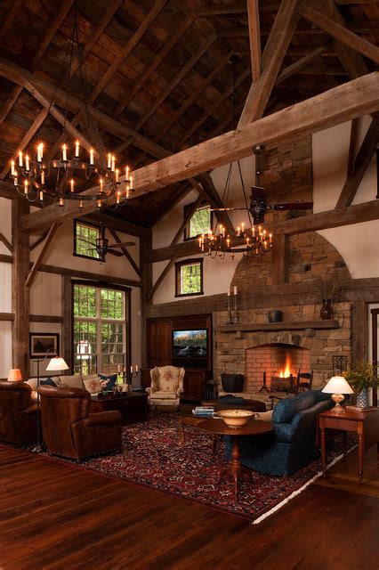 Chandeliers, bathroom lighting, pendants, ceiling lights Rustic Elegance - Durham, NC - Rustic - Living Room ...