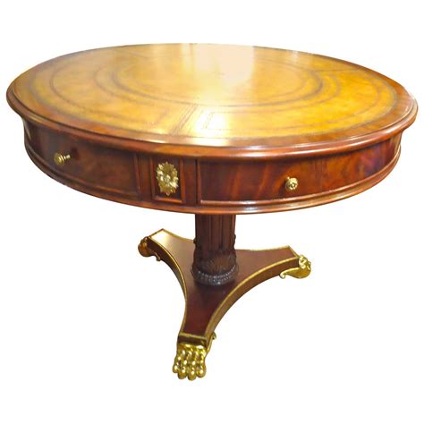 Traditional Round Mahogany And Tooled Leather Center Hall Table At 1stdibs