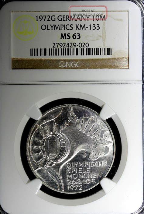 Germany Federal Republic Silver 1972 G 10 Mark Olympics 33mm Ngc Ms63 Km 133