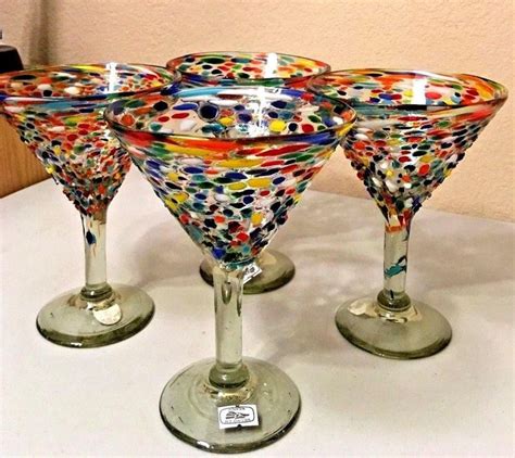 59 2018 Mexican Glassware Confetti Hand Blown Glasses 4 Pc Set Martini Drinkware 1932184038