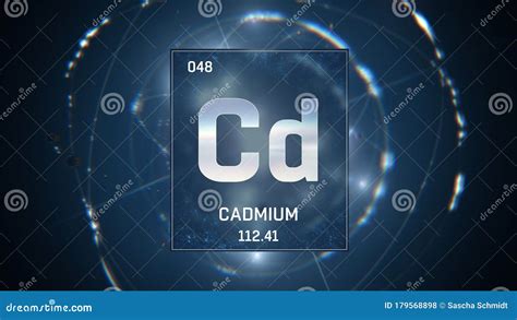Cadmium As Element 48 Of The Periodic Table 3d Illustration On Blue