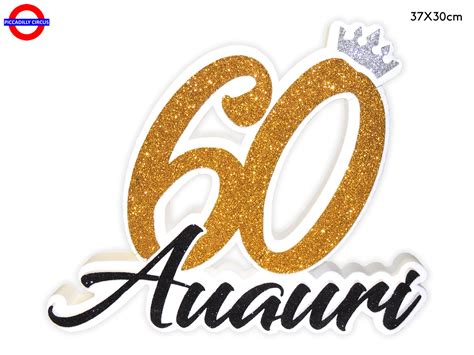 POLY 60 ANNI - 60 ORO - NERO - ARG. GLITTER CM.37X30 - POLY SAGOMATO