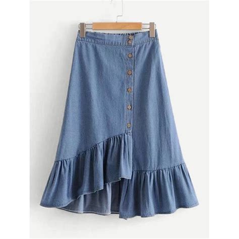 Asymmetric Ruffle Hem Denim Skirt Long Skirt Fashion Skirts For Kids