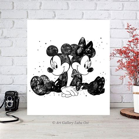 Mickie Mouse And Minnie Mouse Watercolor Print Mickey Art Etsy