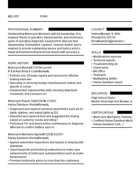 Mechanics Motorcycle Mechanic Resume Examples For 2024 Templates And Tips