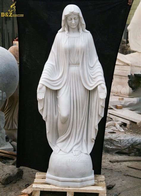 Christian Classic Designs White Carved Stone Marble Virgin Mary Statue