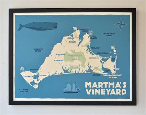 Martha S Vineyard Map Art Print X Framed Etsy