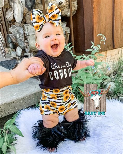 Dibs On The Cowboy And Sunflowers Baby Clothes Country Cute Baby Girl