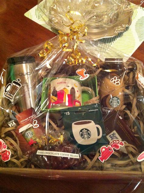 31 ideas for unique, buzzworthy silent auction baskets. Handmade Starbucks/coffee themed gift basket or auction ...