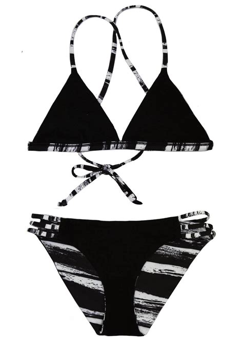 Black White Reversible 2 Piece Girls Bikini Swimsuit For Tweens Teens