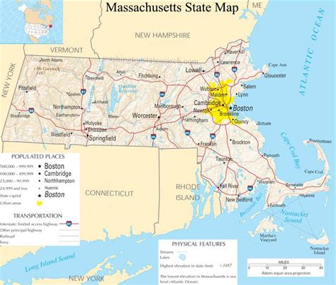 ♥ Massachusetts State Map A Large Detailed Map Of Massachusetts State Usa