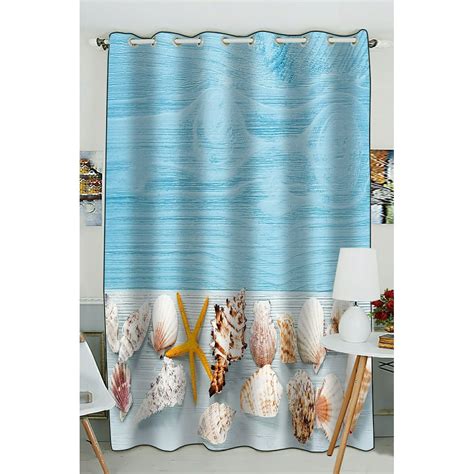 Phfzk Ocean Beach Theme Window Curtain Starfish And Seashells On Blue