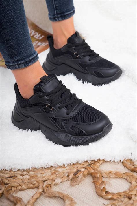 New Womens Chunky Trainers Sports Fitness Sneakers Comfy Black