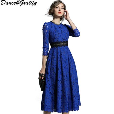 2018 Spring New Womens Lace Runway Dresses Floral Crochet Hollow Out