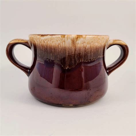 Vintage Mccoy Pottery Usa Double Handled Brown Drip Soup Mug Etsy