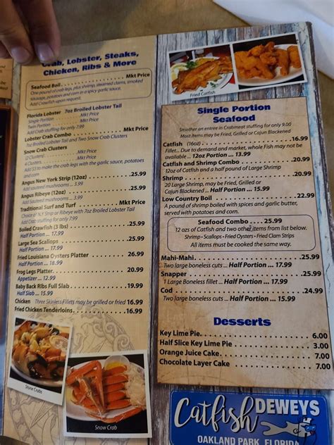 Menu at Catfish Deweys restaurant, Fort Lauderdale