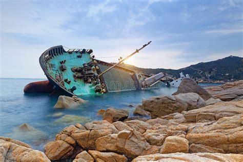 Shipwreck Or Wrecked Cargo Ship Abandoned Stock Image Image Of