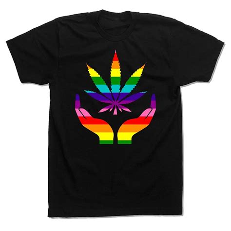 Raibow Weed Hands Pride Gay Lesbian Colorful T Shirt For Men In T