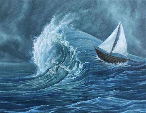 Ride The Wave Original Surreal Art Ocean Wave Sailboat Etsy