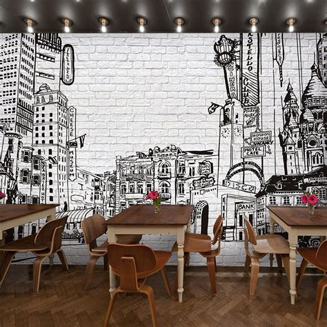 Retro Black And White Graffiti Wallpaper For A Stylish Restaurant