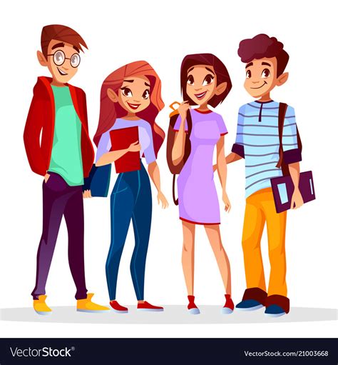 Cartoon Cheerful College Students Set Royalty Free Vector