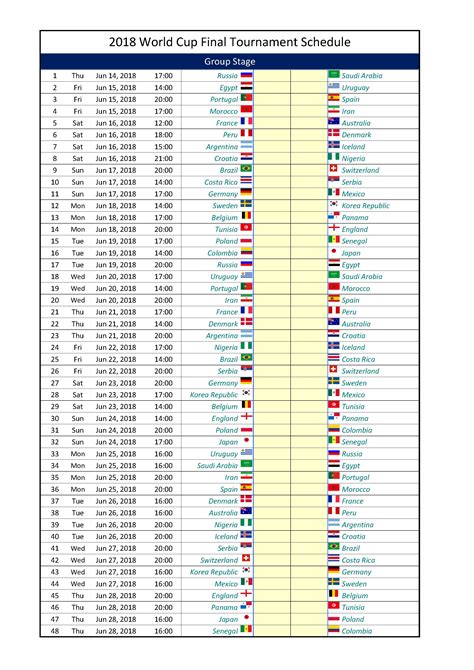 Review schedules, see scores & keep up with your favorite team in russia. World Cup Time Schedule 2018 Russia | Templates at ...